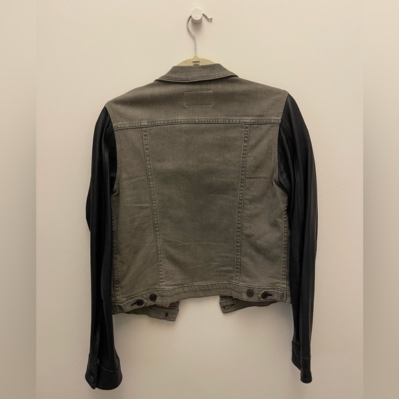 rag & bone Denim Jacket with Leather Sleeves, Grey/Black, Medium - Picture 2 of 6